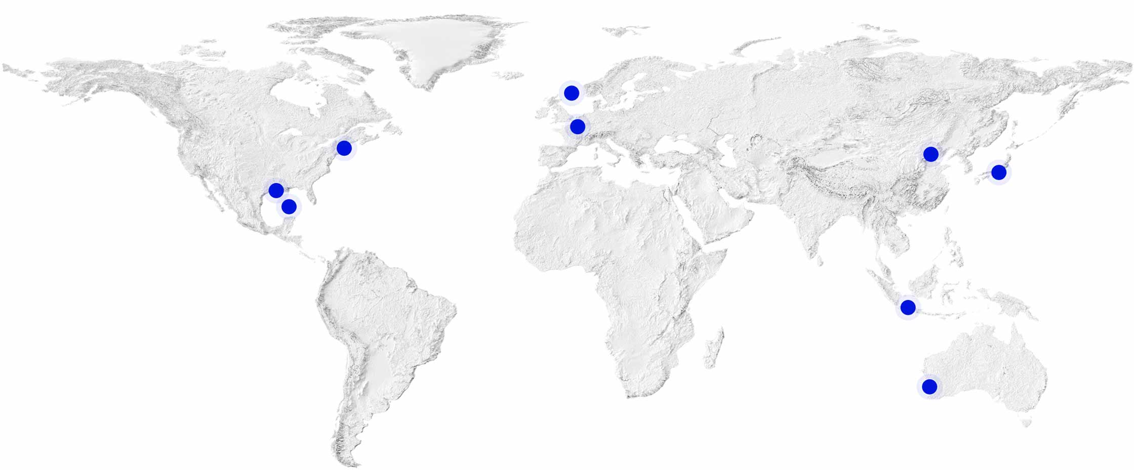 A global map with areas around the world indicated
