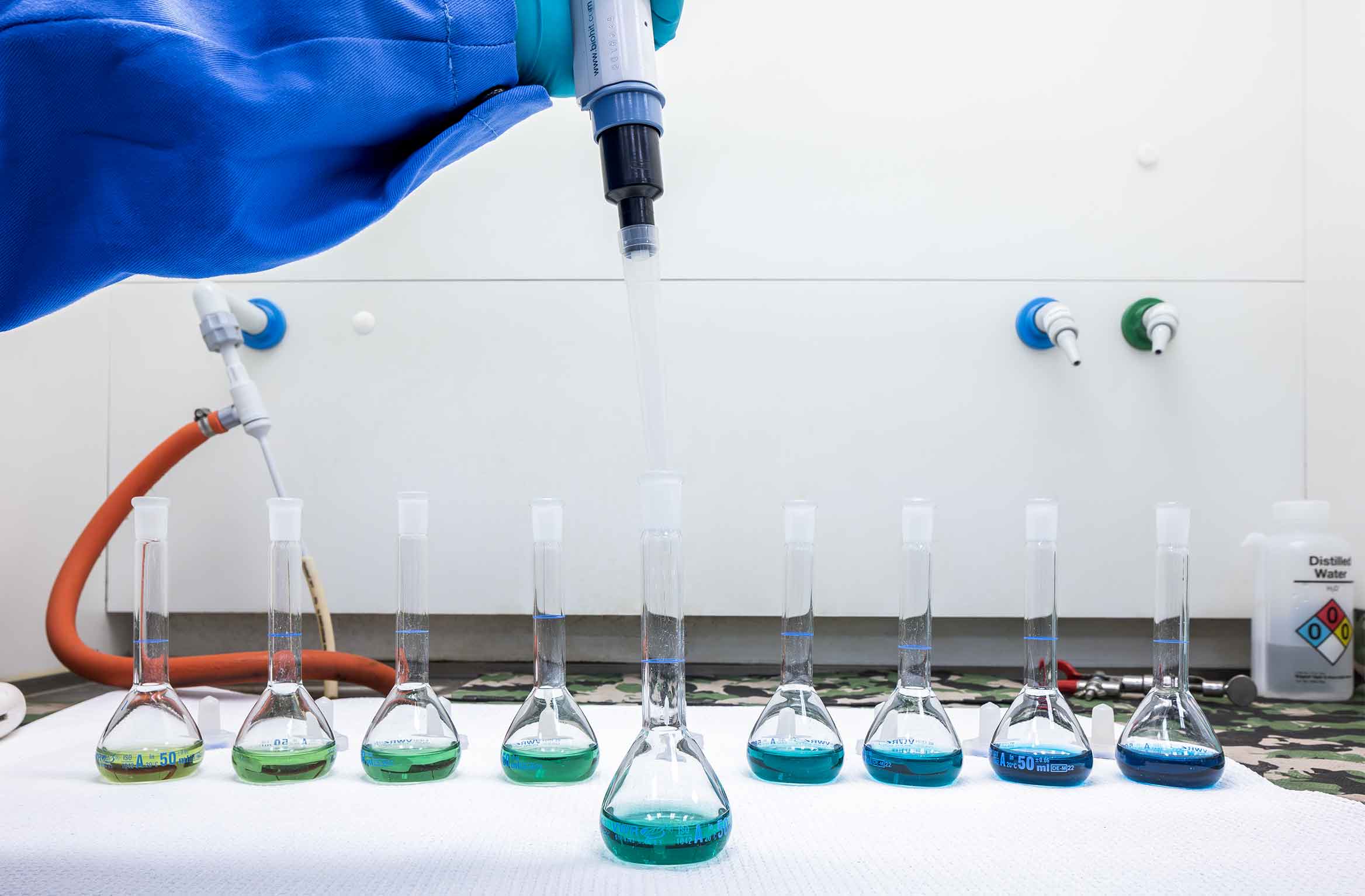 Photo of fluid samples and additives being added via dropper.