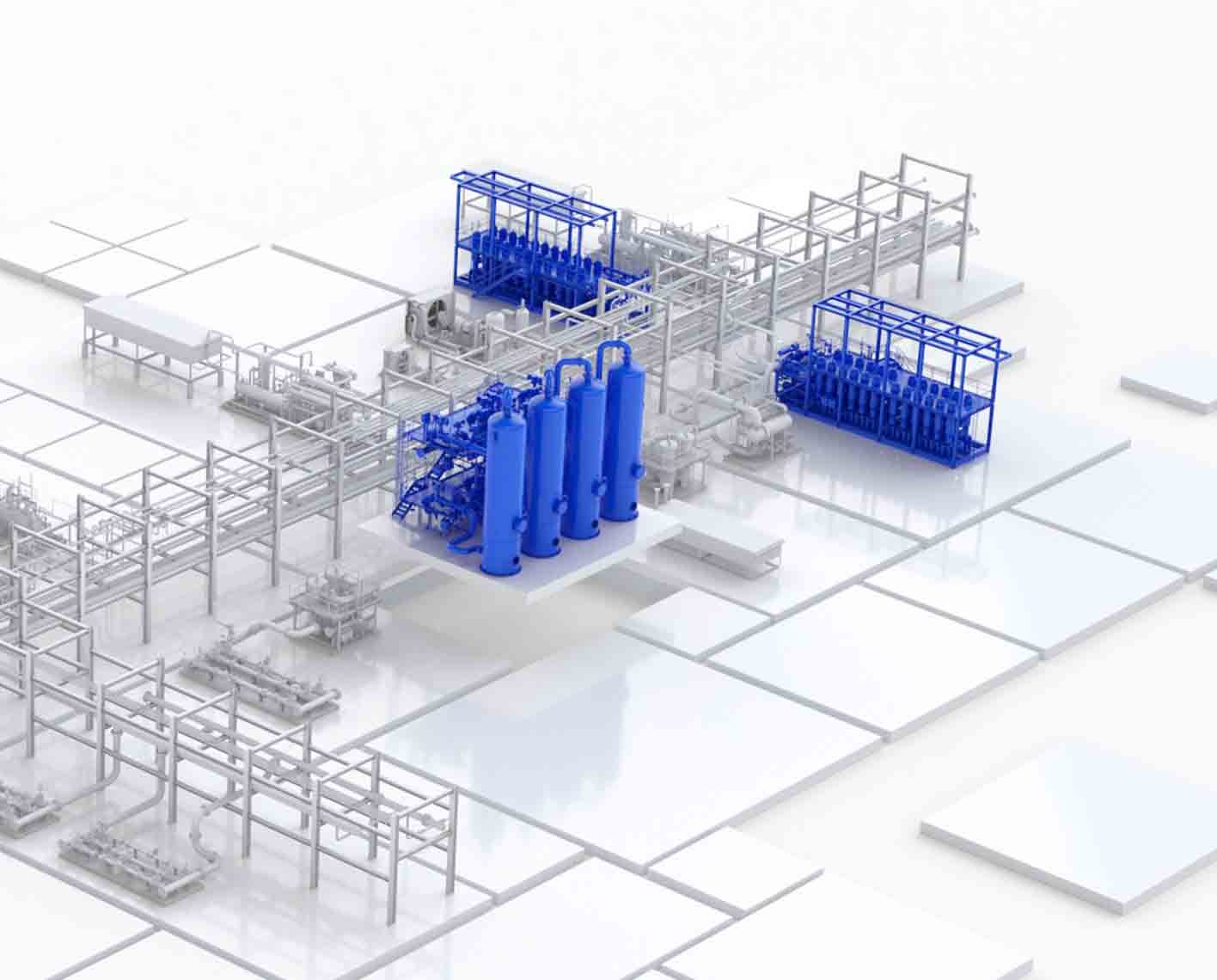 Artwork showing CO2 dehydration equipment at a gas processing plant.