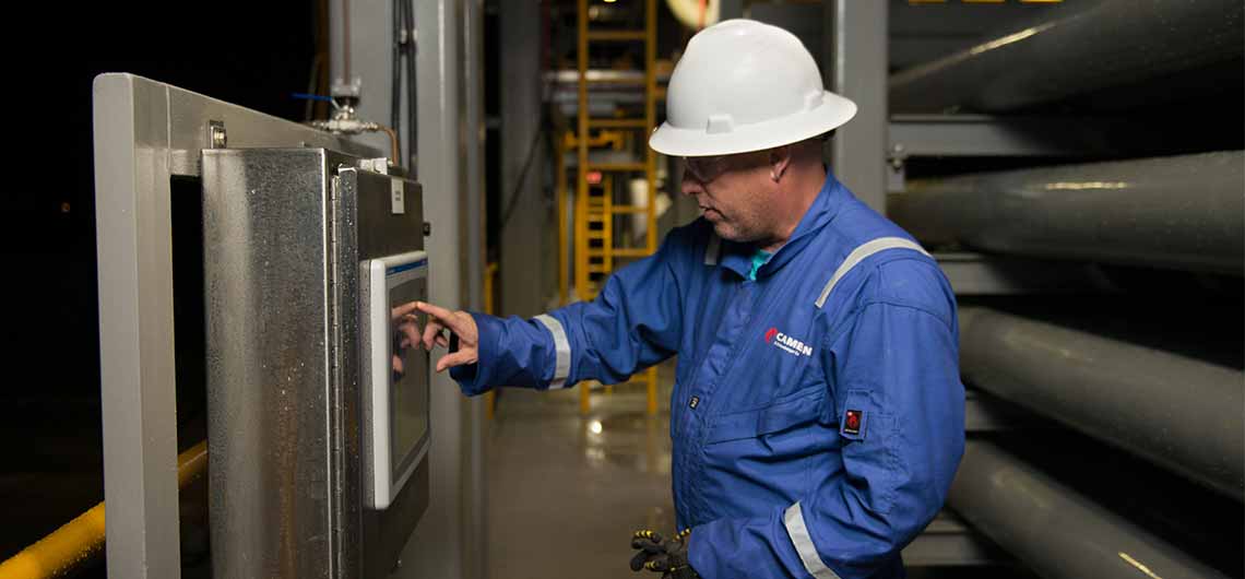 Worker at seawater treatment facility