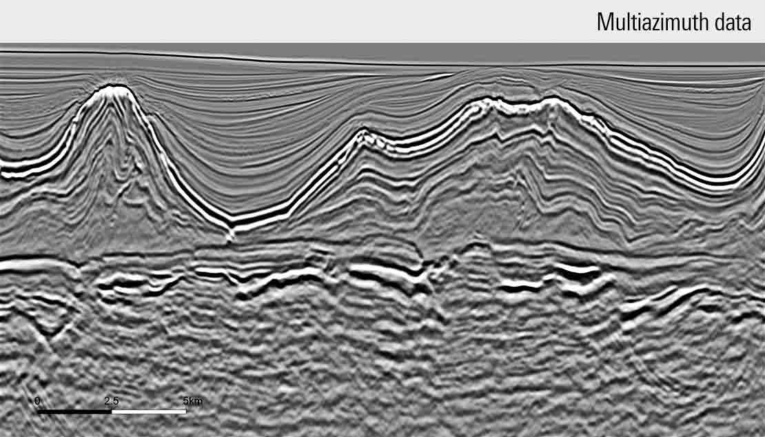 Image showing reprocessed seismic data from legacy data in the Central Santos Basin